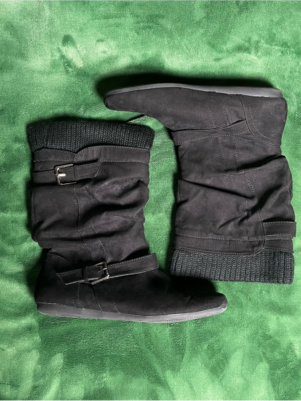 Report Black Knit Cuff Slouch Ankle Boots with Side Buckles